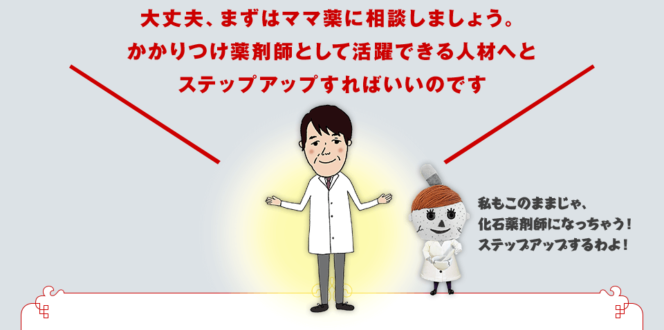 大丈夫、まずはママ薬に相談しましょう。かかりつけ薬剤師として活躍できる人材へとステップアップすればいいのです　私もこのままじゃ、化石薬剤師になっちゃう！ ステップアップするわよ！
