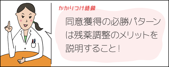 かかりつけ語録 同意獲得の必勝パターンは残薬調整のメリットを 説明すること!